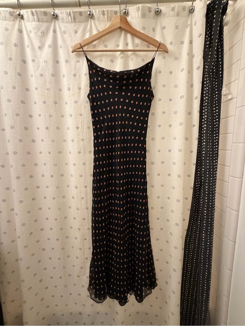 Maggy London Black Maxi Dress with Brown Polka Dots